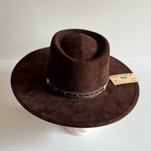 Brown Suede Wide Brim Western Cowboy Hat Womens Sz M